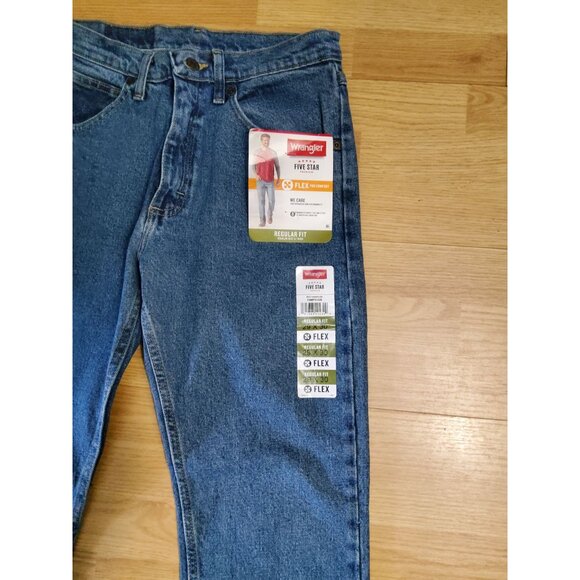 New Wrangler 5-Star Mens Five Star Flex Regular Fit Jeans Size 29x30 Blue Denim - Picture 2 of 3